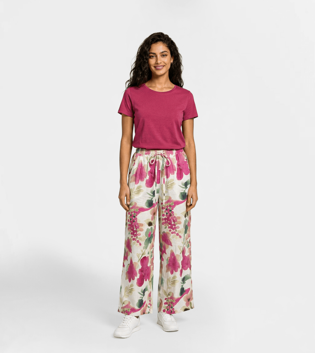 Women Linen Wide Leg Pants - Red Cotton