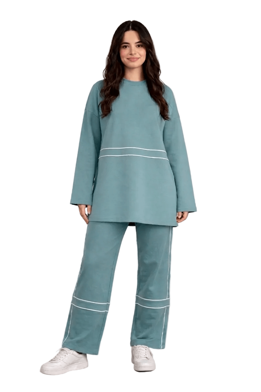 Women Oversized Crewneck Tracksuit - Red Cotton