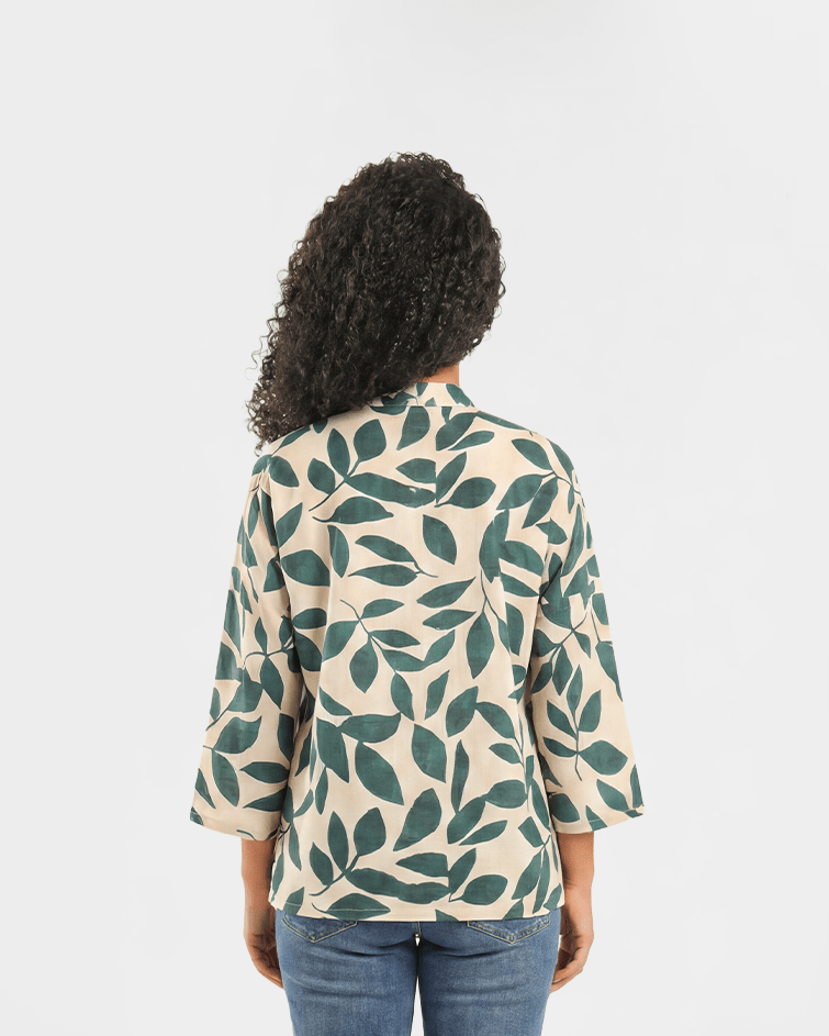 Women Printed Open-Front Kimono Jacket - Red Cotton