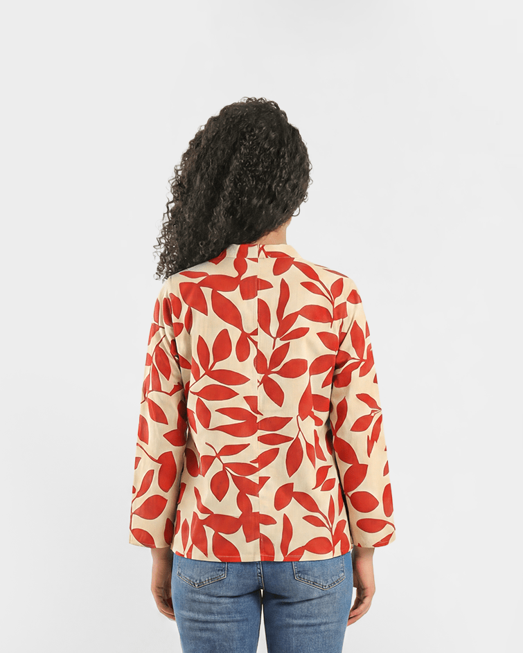 Women Printed Open-Front Kimono Jacket - Red Cotton