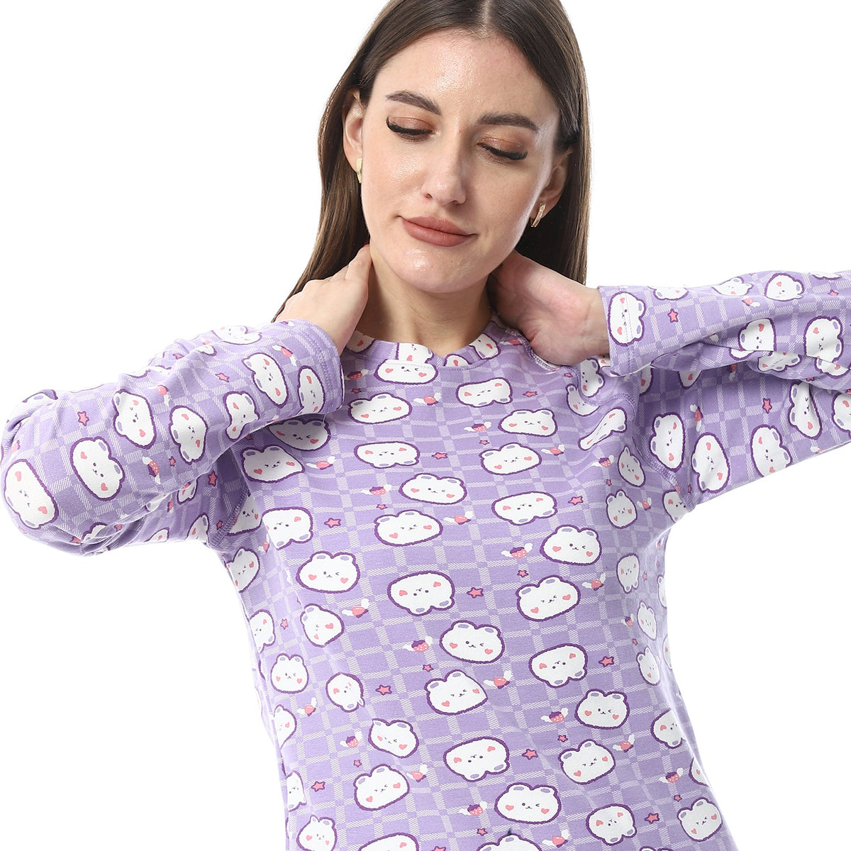 Women Printed Thermal Set Padded Inside - Purple - Red Cotton