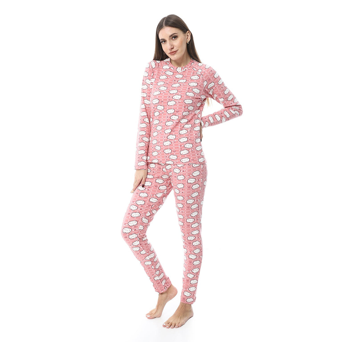 Women Printed Thermal Set Padded Inside - Rose - Red Cotton