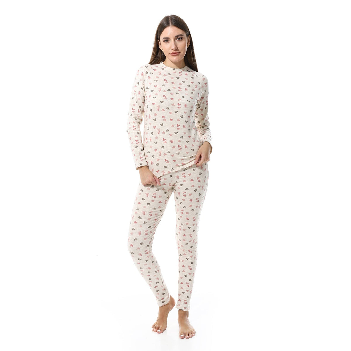 Women Printed Thermal Set Padded Inside - Simon - Red Cotton
