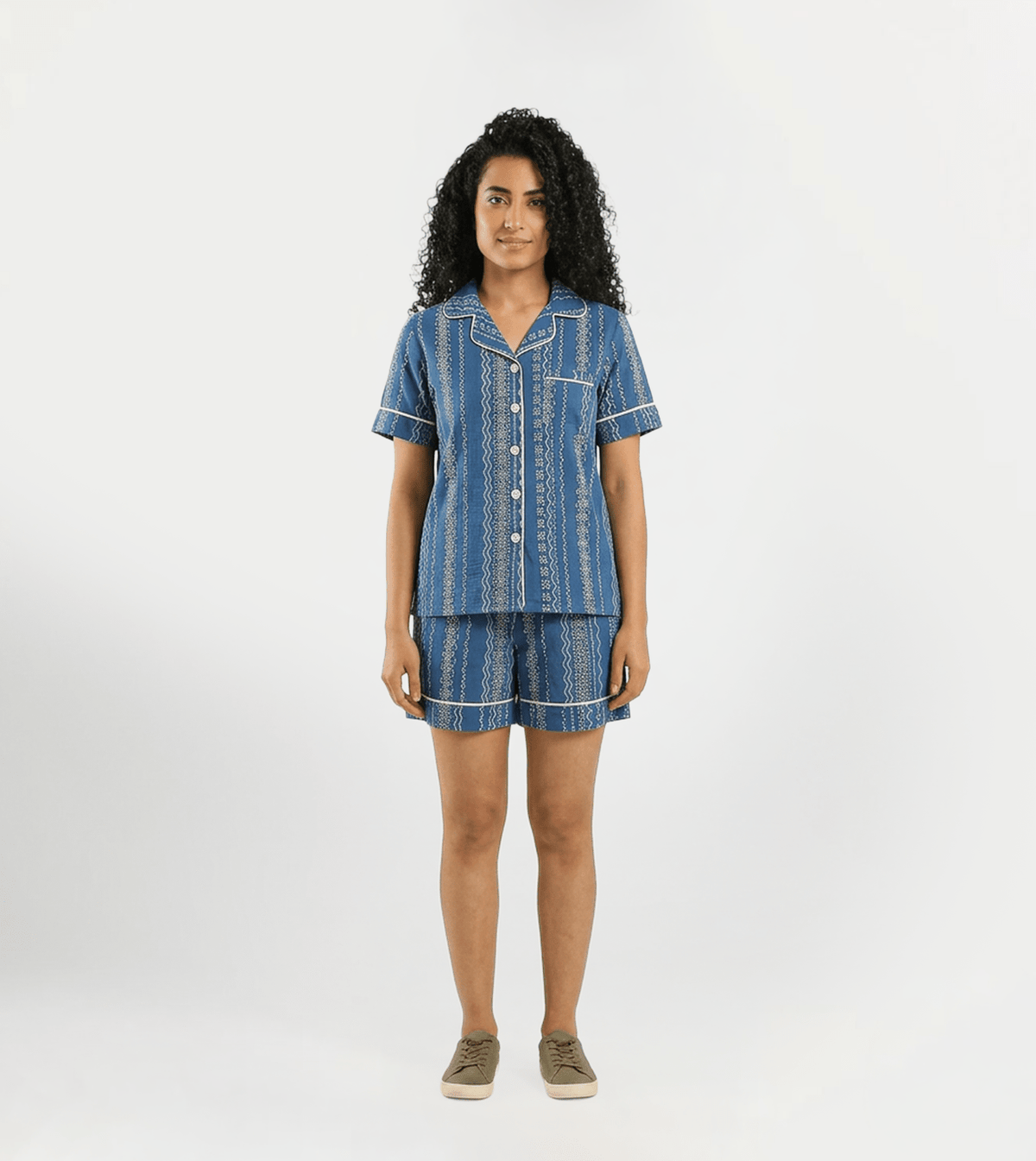 Women short-sleeved pajama set with shorts - Red Cotton
