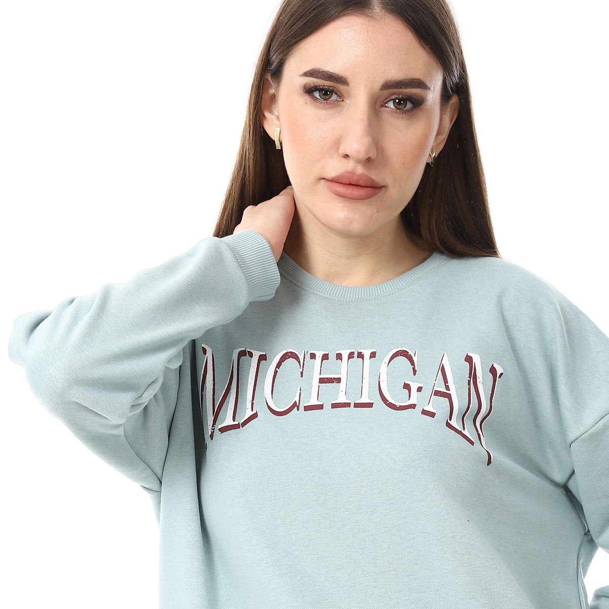 Women Sweatshirt With Prints - Mint - Red Cotton