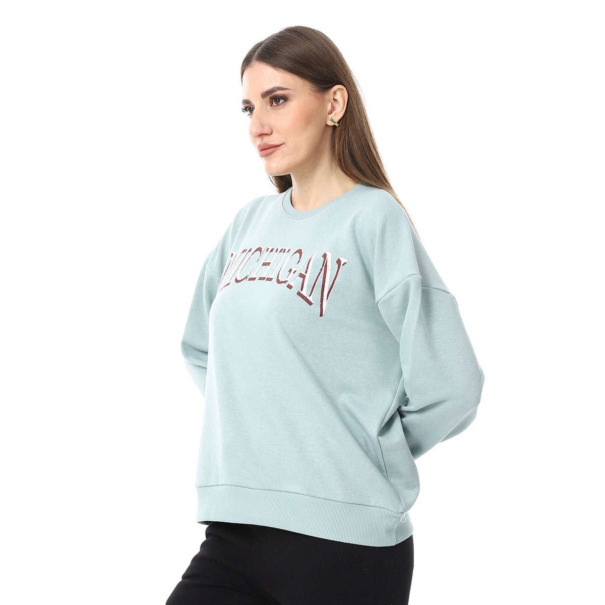 Women Sweatshirt With Prints - Mint - Red Cotton