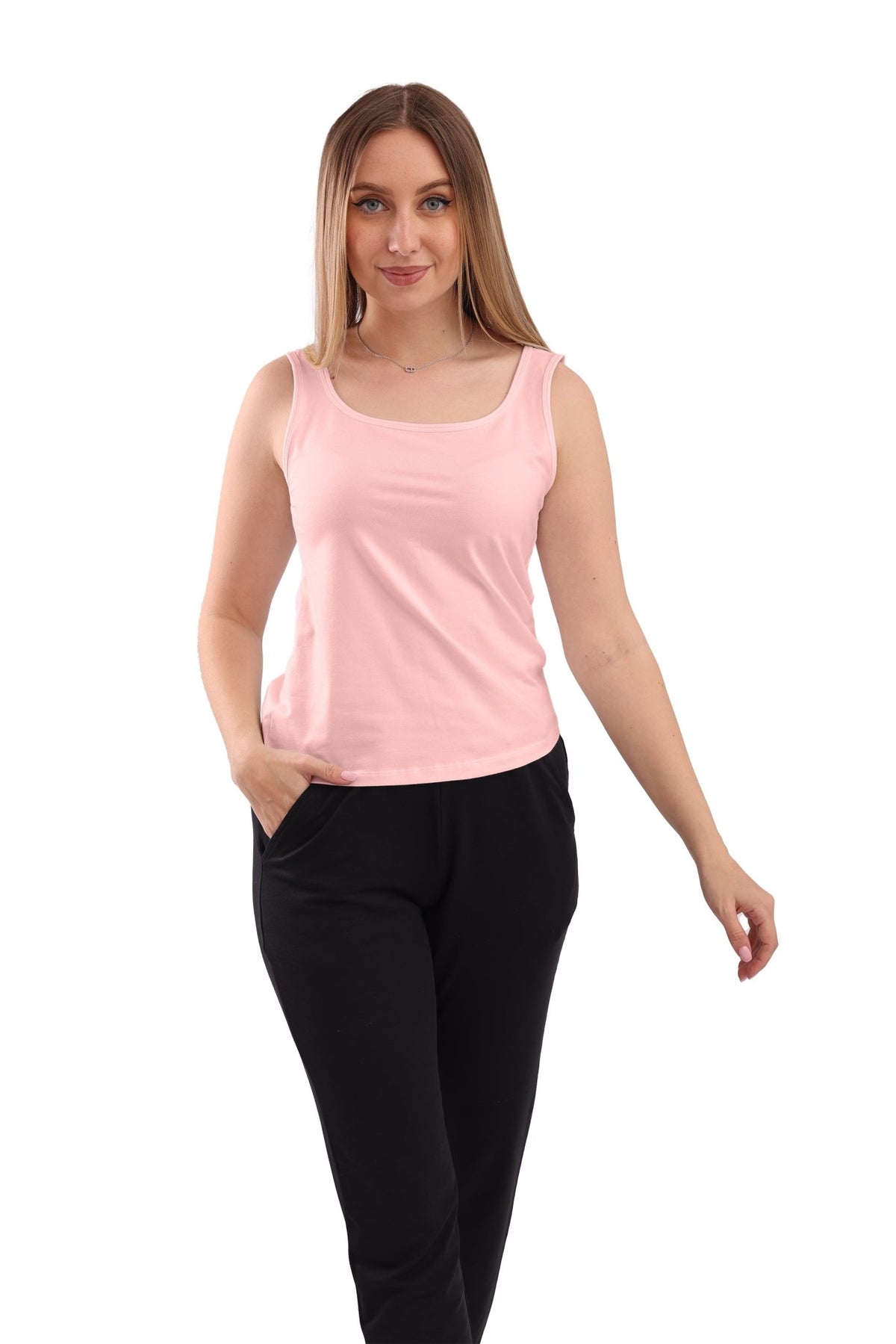 Women Tank Top Wide Strap - Red Cotton