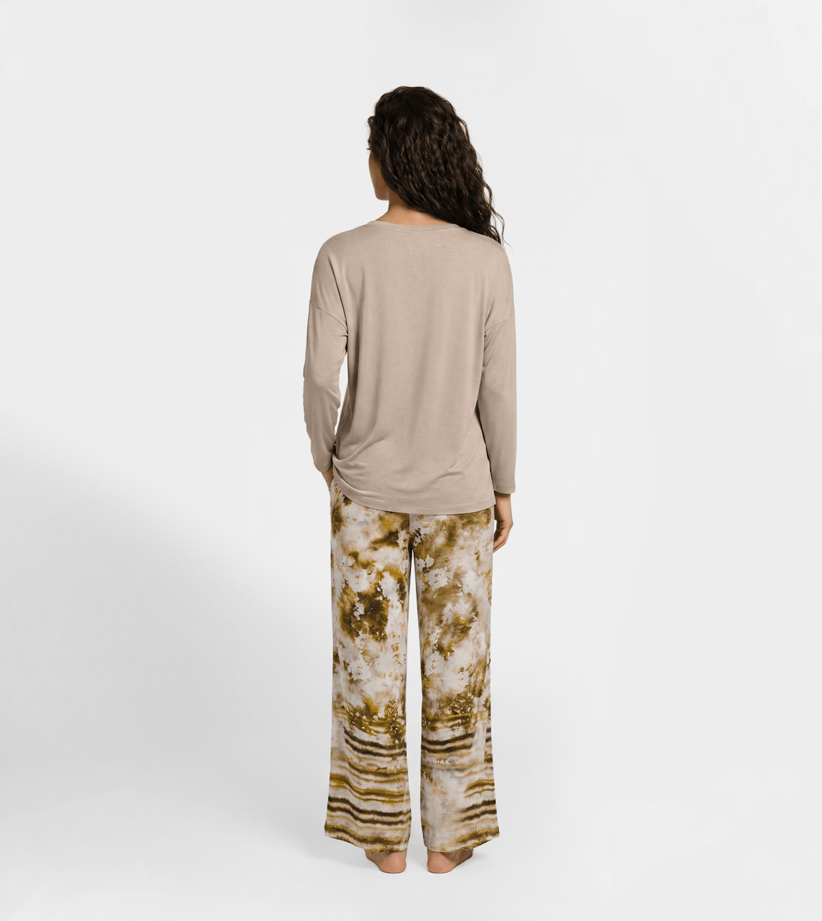 Women Top & Printed Wide-Leg Lounge Pants Set - Red Cotton