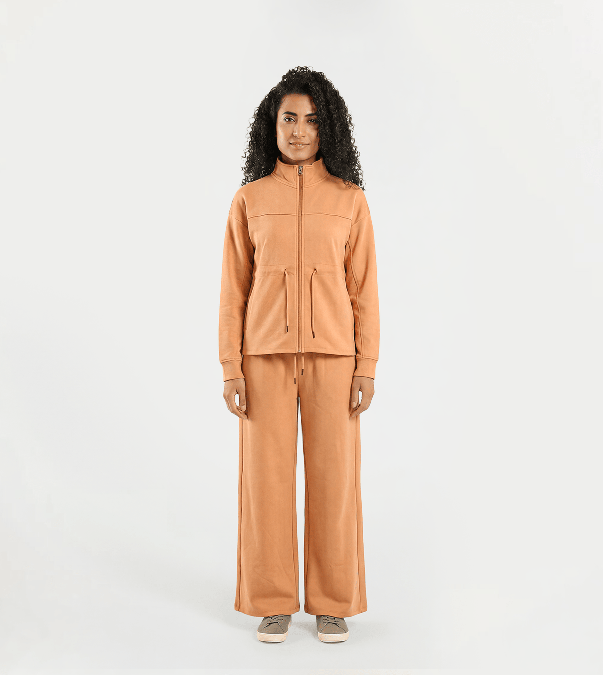 Women Zip-Up & Wide-Leg Set - Red Cotton