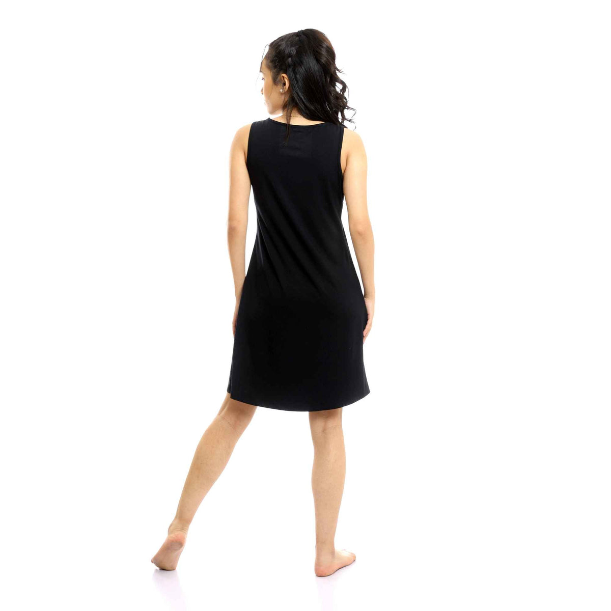 Women’s Black Sleeveless Short Nightgown with Lace Detail - Red Cotton