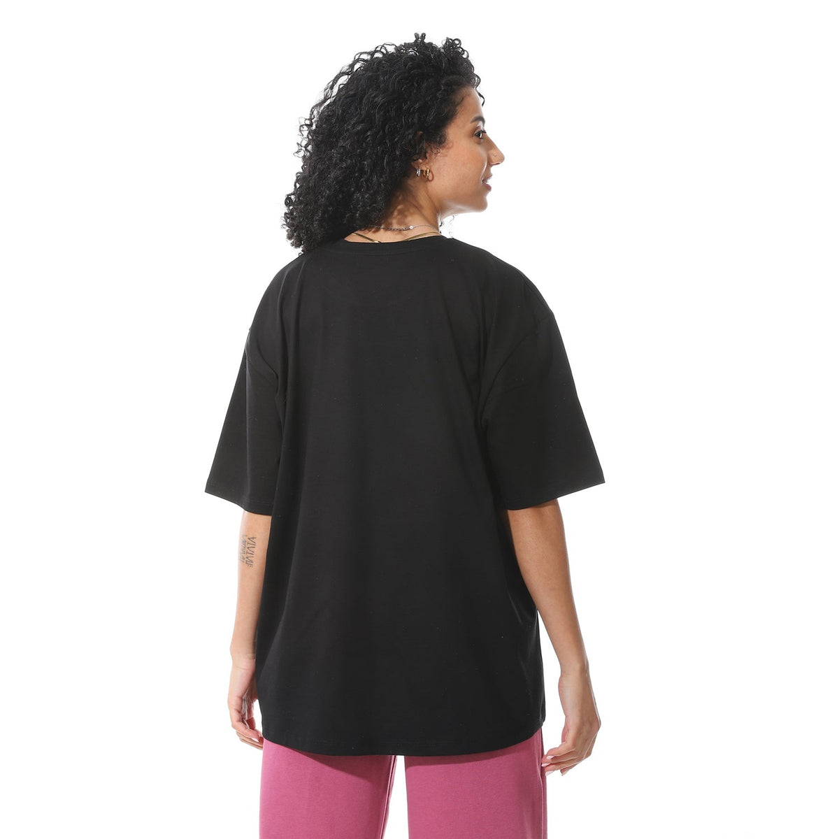 Women's Black T-shirt with White Cherry Bow Print - Red Cotton