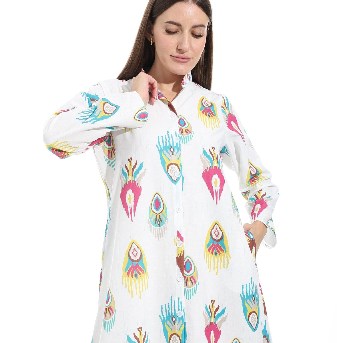 Women’s Bohemian Printed Maxi Shirt Dress - Red Cotton