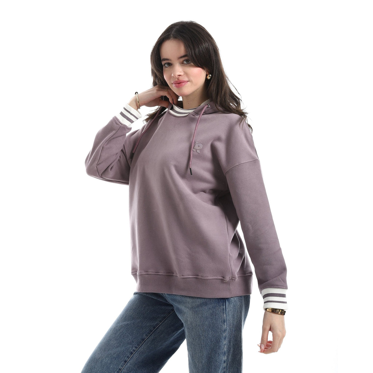 Women’s Casual Hooded Sweatshirt – Soft Fabric Hooded with Long Sleeves - Red Cotton