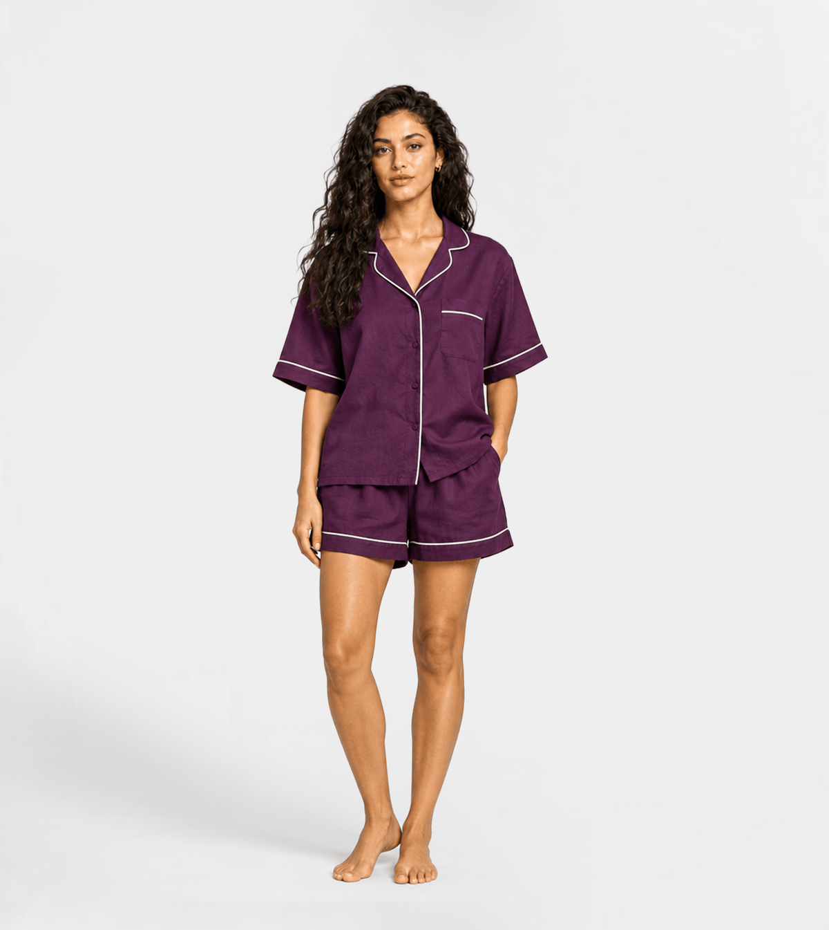 Women's Classic Pajama Set with Shorts - Red Cotton