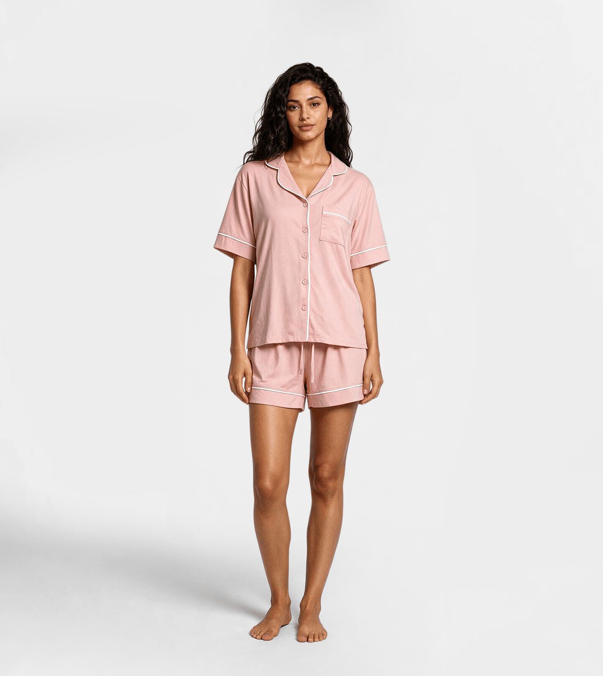 Women’s Classic Short-Sleeve Shorts Pajama Set - Red Cotton