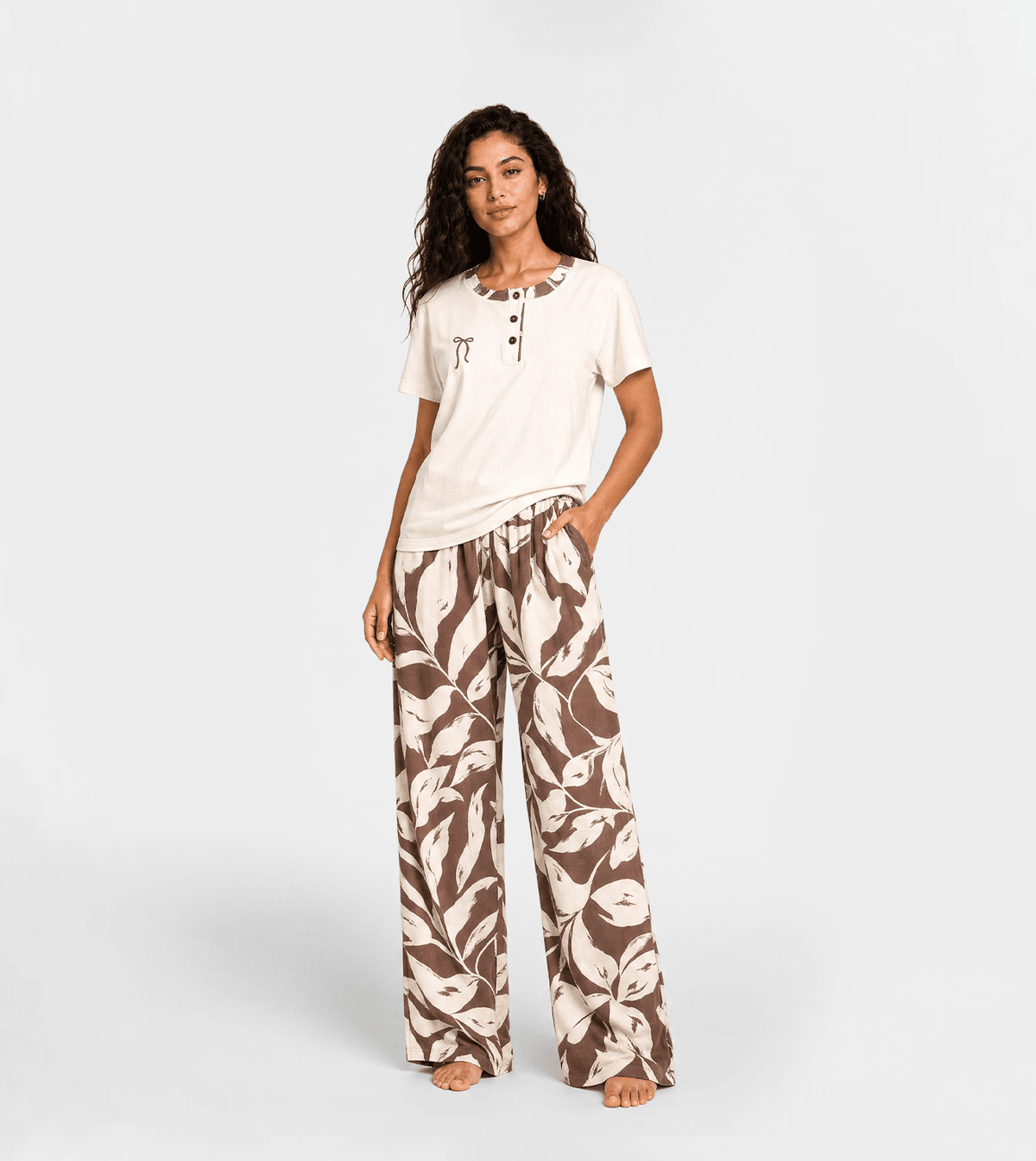 Women's Embroidered Pajama Set - Red Cotton