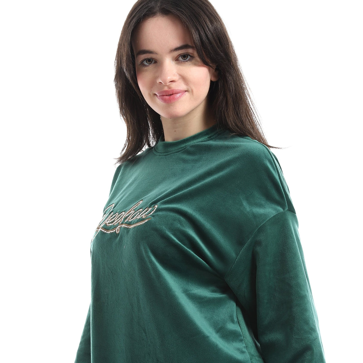 Women's Emerald Velvet Embroidered Loungewear Set - Red Cotton