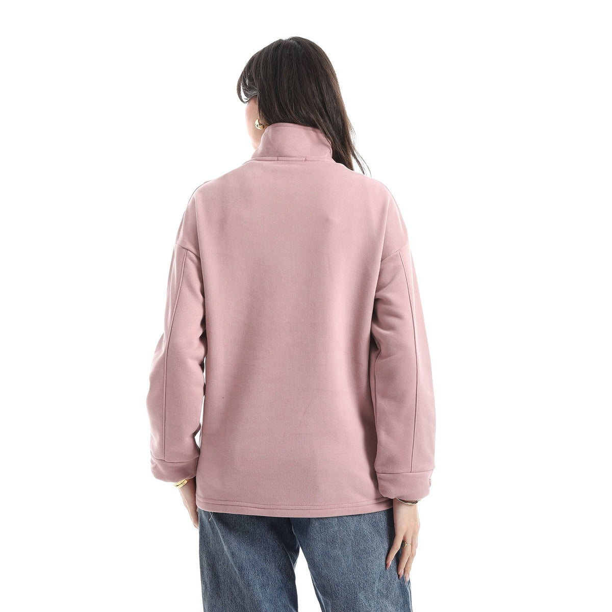 Women’s Half-Zip High Neck Sweatshirt - Red Cotton
