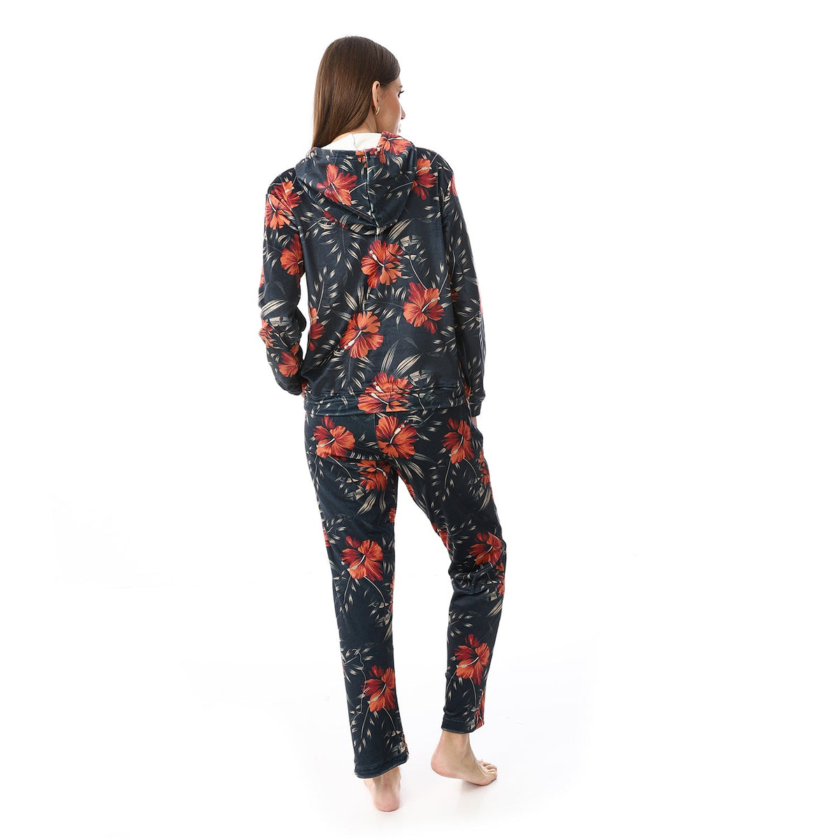 Women's Printed Velvet Pajamas - Dark Green - Red Cotton
