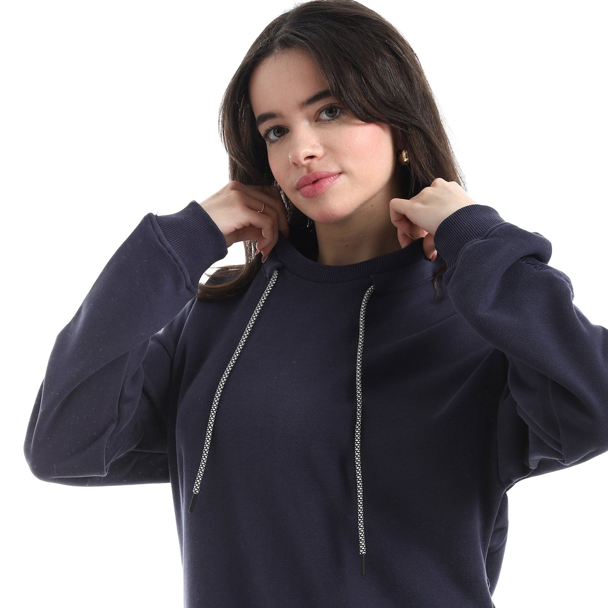 Women's Regular Fit Crew Neck Thick Basic Sweatshirt - Red Cotton