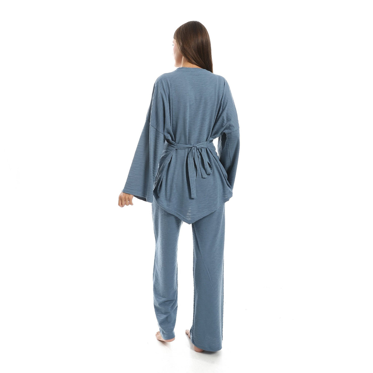 Women’s Relaxed Jacquard Pajama Set – Long Sleeve Top & Wide-Leg Pants - Red Cotton