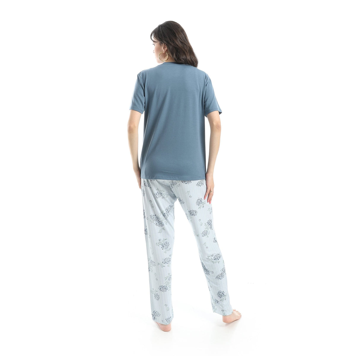 Women's Summer Pajama - Floral Pants - Indigo - Red Cotton