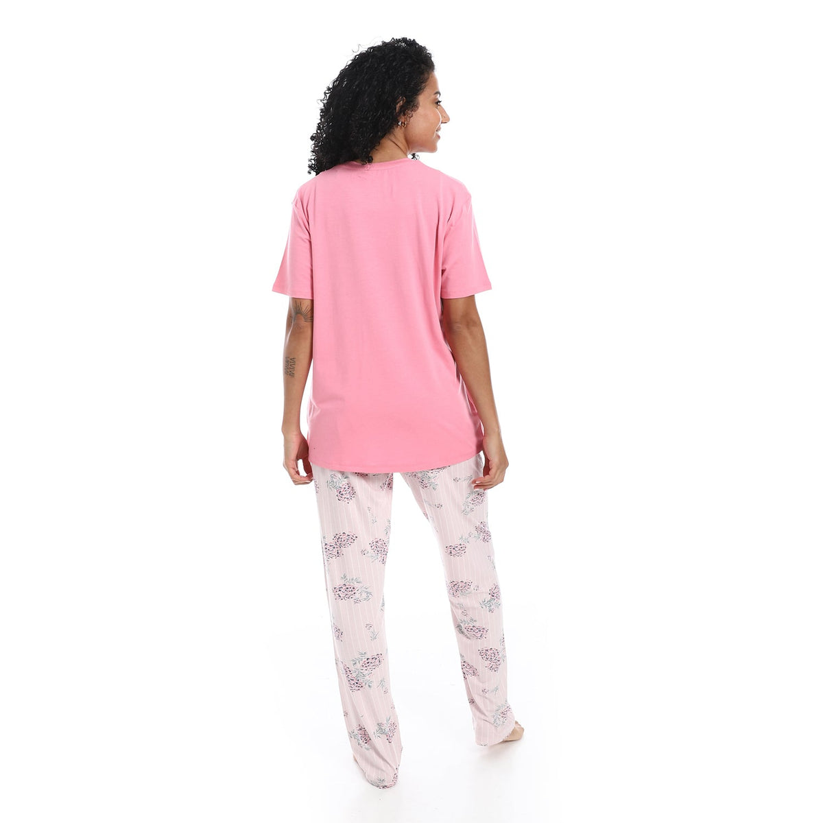 Women's Summer Pajama - Floral Pants - Rose - Red Cotton
