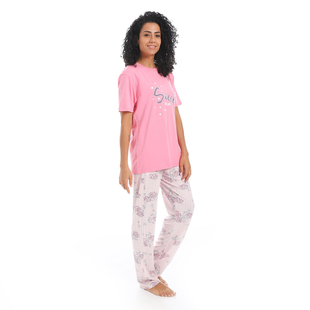 Women's Summer Pajama - Floral Pants - Rose - Red Cotton