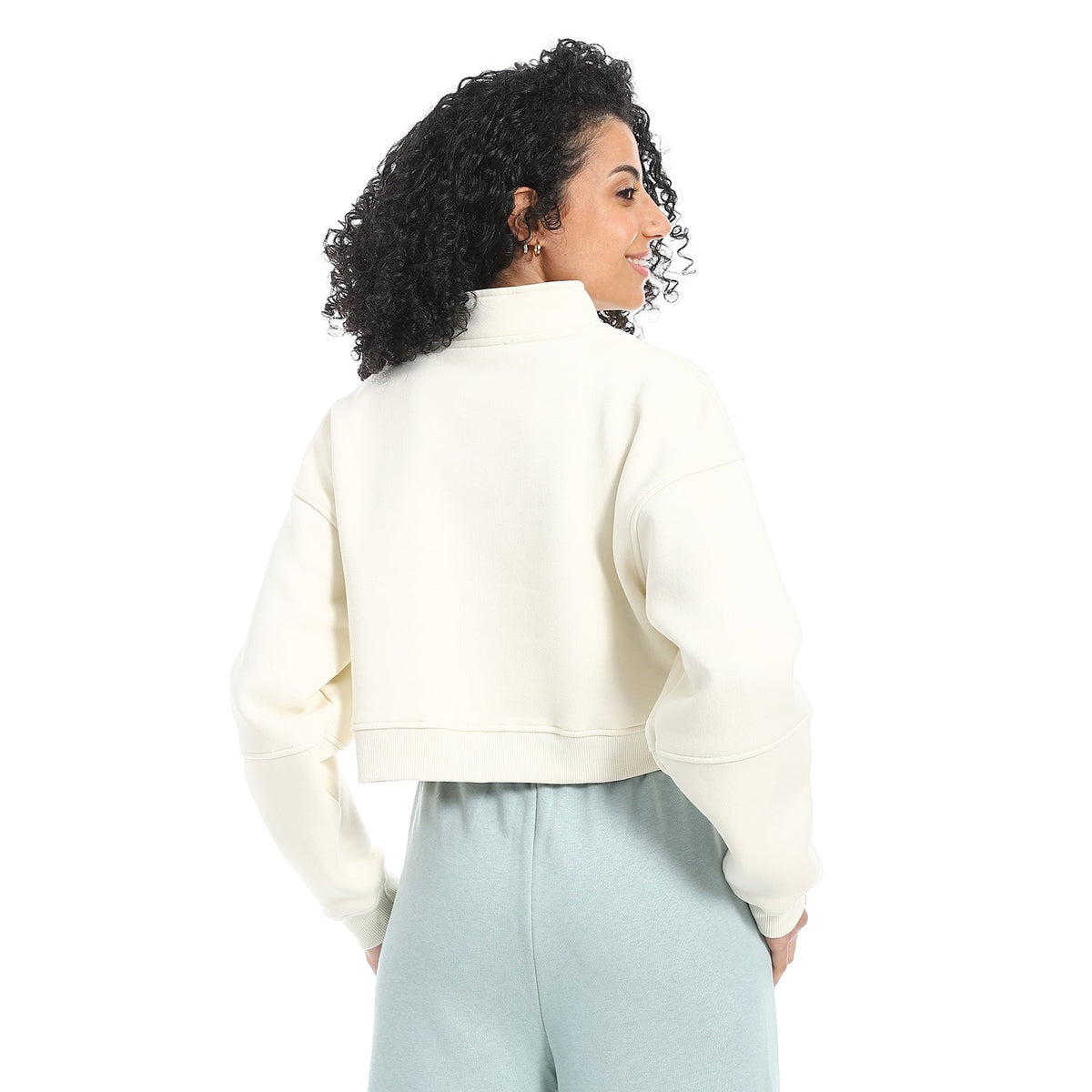 Women's Winter Quarter Zipper Sweatshirt - Off White - Red Cotton