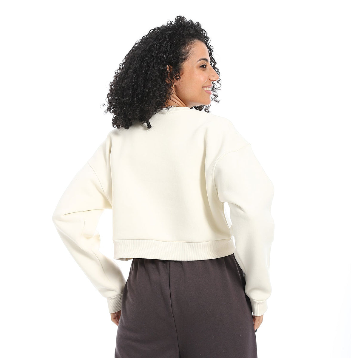 Women's Winter Sweatshirt With Printed - Off White - Red Cotton